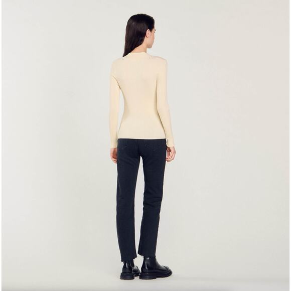 SANDRO Gabrielle Ribbed Knit Cardigan Sweater Ecru Cream {KK12} - Picture 2 of 4